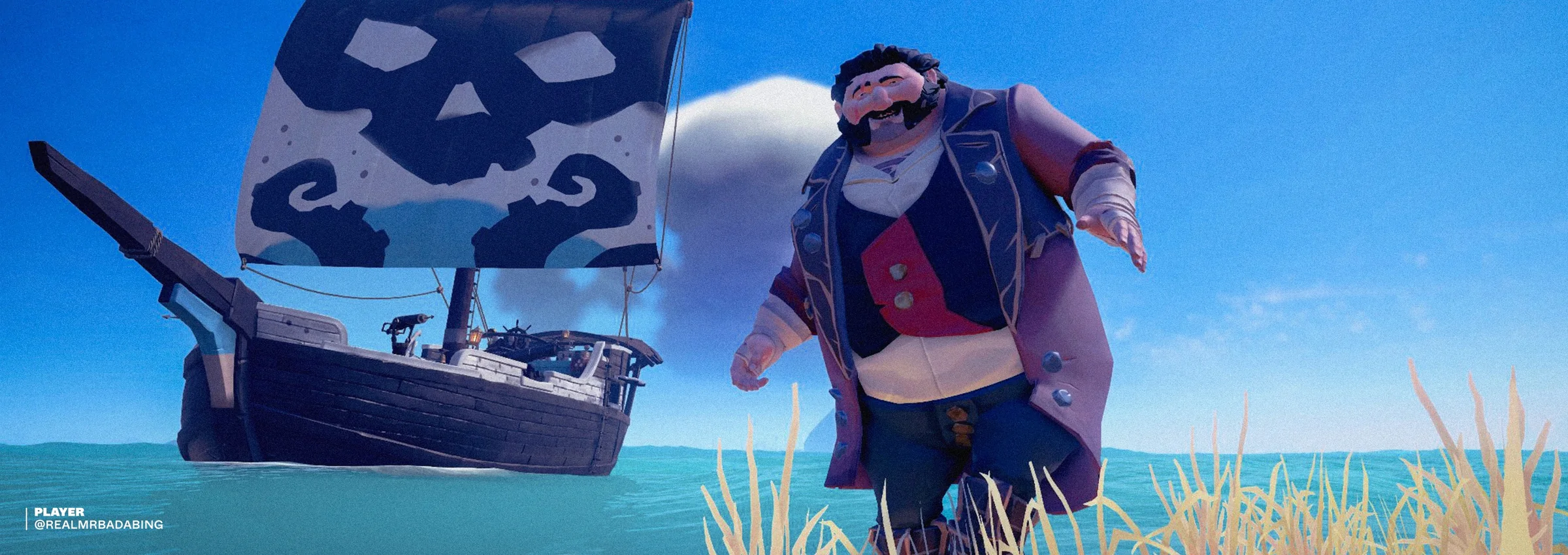 Sea of Thieves: navio com velas de biscoito OREO e um jogador ao lado