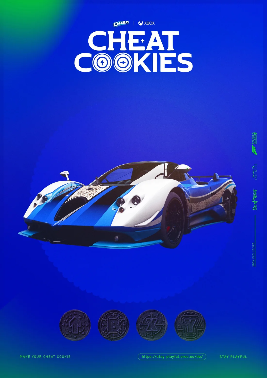 Cartaz Cheat Cookies com o carro de Forza Horizon