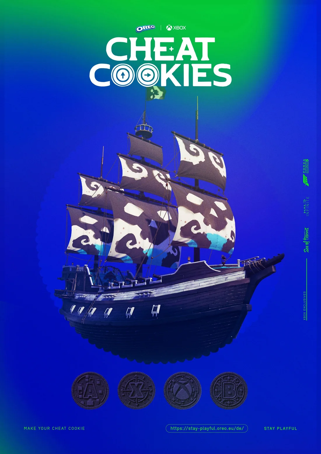 Cartaz Cheat Cookies com o navio de Sea of Thieves